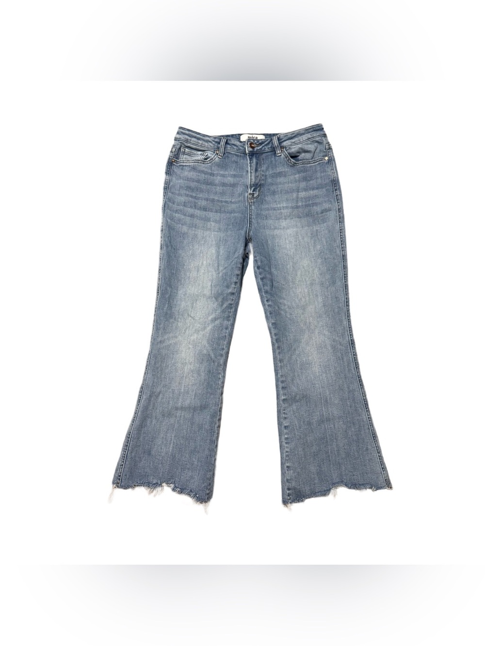 Mica High Rise Crop Flare Jeans Women's 30 Frayed Denim Light Wash Stretch - Picture 2 of 7